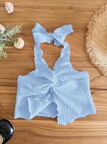 SHEIN LMoss Kids Atasan Camisole Rajut Warna Polos Kasual Modis untuk Anak Perempuan - Biru - View 4