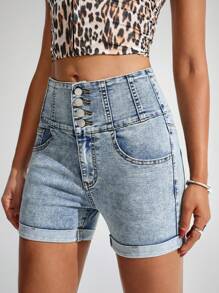 SHEIN EZwear Women's Light-Color Retro Casual Denim Shorts - Light Wash - View 4