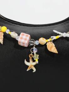 ROMWE Fairycore 1 件 Y2K 风格串珠海洋系列沙滩贝壳和海螺珍珠金包吊坠配饰，婚礼装饰链配九重葛花 - 彩色 - 查看 4