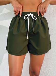 SHEIN Swim 女士泳裤，夏季时尚 - 軍綠色 - 查看 3