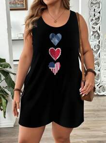 EMERY ROSE Legerer minimalistischer amerikanischer Unabhängigkeitstag Flagge, Herz, Stern, gestreifter & abstrakter Muster Jumpsuit in großen Größen, geeignet für Frühling/Sommer Lässig, Urlaub, Musikfestival
