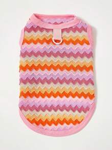 PETSIN Chaleco casual y ligero, transpirable para vacaciones para mascotas, ropa para gato/perro, con correa ajustable, onda rosa - Multicolor - Ver 2
