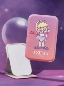 Pop Mart Azura X SHEIN 1 pieza Espejo portátil plegable de material de piel sintética (PU) con estampado lindo, que se puede sostener de forma independiente y manual, es liviano y compacto, conveniente para revisar los detalles del maquillaje, adecuado para viajes y el día a día, apto para hombres y mujeres - Dorado - Ver 13