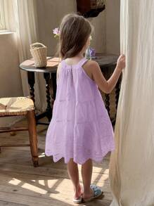 LMoss Kids 年轻女孩无袖合身休闲纯色迷你连衣裙 - 紫色 - 查看 2