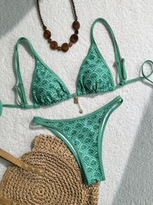 Swim Mod 女士夏季随机印花吊带比基尼两件套，海滩度假泳装