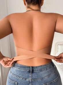 NudeFit 1 pièce Soutien-gorge enroulé sans bretelles sans couture, anti-flashage pour femmes grandes tailles, avec fermeture croisée