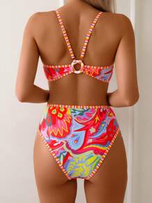 Swim Vcay 2pcs/Set Summer Beach Outfits For Women, Random Color Strap Tank Top & High Waisted Bikini Swimwear Bottom