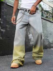 Manfinity EMRG Men's Pocketed Color-Block Wide-Leg Loose Jeans - Light Wash - View 4