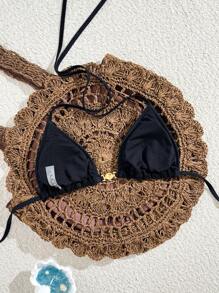 Swim Chiccia 新款性感露背吊带特殊面料贝壳装饰比基尼上衣女式沙滩欧美风夏季海滩度假 - 黑色 - 查看 2