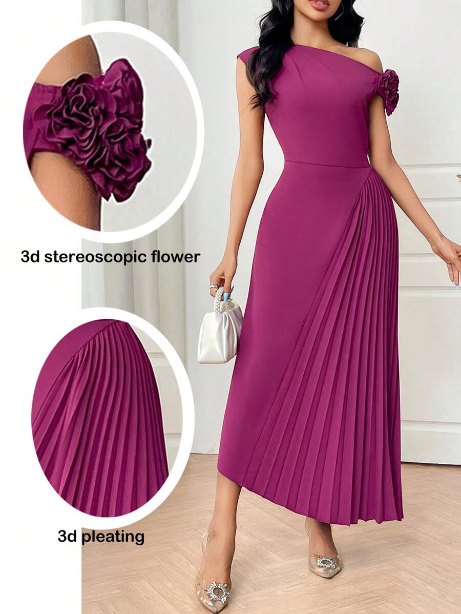 Modelyn Women Mid-Length Plain Color Dress, Fashionable For Summer - Hot Pink - View 1