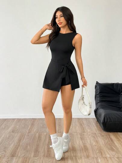 SHEIN EZwear Women Solid Color Minimalist Sleeveless Jumpsuit For Everyday Wear