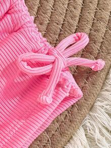 SHEIN Set di costumi da bagno per giovani ragazze, top canotta e pantaloncini di colore unito, modello delicato e carino