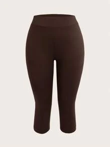 SHEIN EZwear 2 Cặp quần legging bó dài 3/4 cho nữ, màu đen và nâu, thích hợp cho mùa hè - Nhiều màu - Xem 9