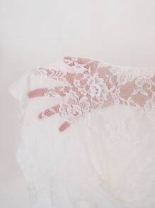 SHEIN BAE Elegant White Lace Stitching See-Through Tops,Autumn Minimalist Long Sleeve Tops For Tea Party,,Brunch,Commuting & Daily Wear - White - View 6