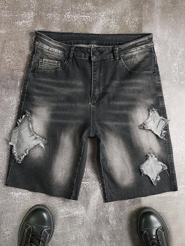 Manfinity LEGND Men's Pocket Design Frayed Hem Loose Casual Denim Shorts