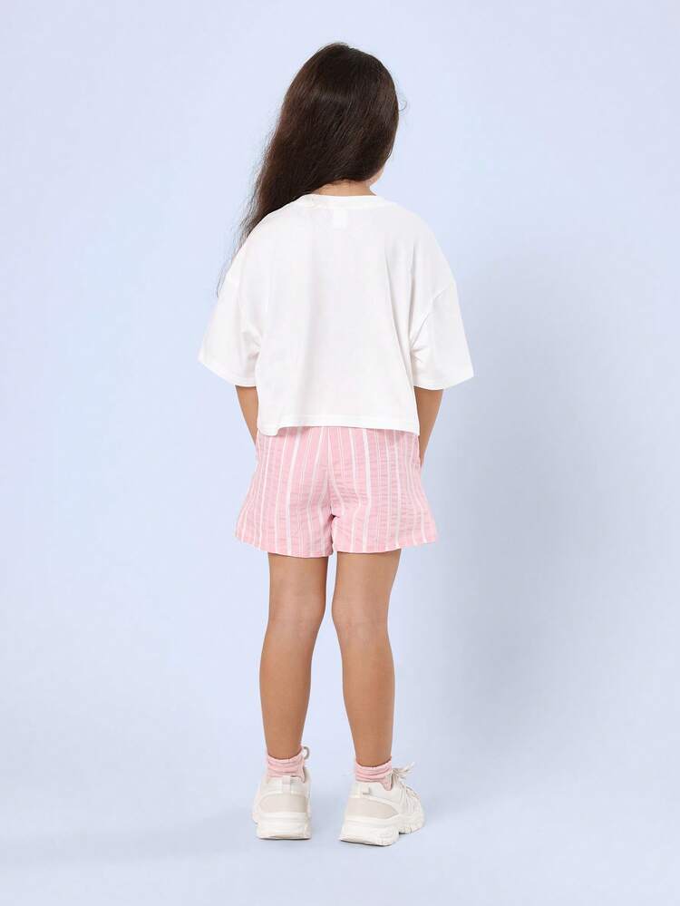 Palm Print Crop T-Shirt Striped Shorts Co-Ord