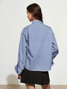 Aveloria GENKIRA Solid Color Casual Lapel Loose Flared Sleeve Women Long Sleeve Shirt Fall Cloth For Women - Baby Blue - View 2