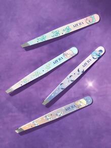 Pop Mart Azura X SHEIN 4pcs Cartoon Pattern Tweezers Set, High Precision Stainless Steel Eyebrow Tweezers For Facial Hair, Ingrown Hair And Splinter Remover Kit For Women And Men,Tears