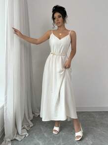 Rafferiza Petite 女士 V 领休闲度假迷你连衣裙 - 白色 - 查看 4