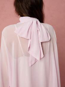 Enchnt 女士时尚优雅浪漫喇叭袖荷叶边下摆短款连衣裙 - 淺粉色 - 查看 3