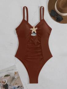 Swim Chiccia 性感无袖连体泳衣，适合海滩派对、休闲 - 棕色 - 查看 6