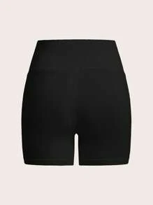SHEIN EZwear Set de 4 piezas Leggins cortos de punto casuales negros para mujer, de verano