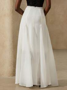 Aveloria Rosie 高端淑女碎花拼接荷叶边下摆纹理面料半身裙，法式奢华风 - 白色 - 查看 3