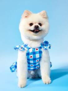 PETSIN Vestido ligero y transpirable con estampado de cuadros y corazones en estilo princesa para mascotas, de caliente en Europa y América