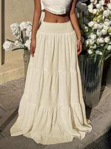 MainGRL Women's Apricot Casual Ruffle Hem A-Line Skirt, Summer - Apricot - View 4