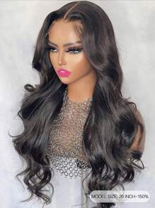 小波浪13X6蕾絲前假髮人類假髮蕾絲額葉閉合假髮帶嬰兒毛耳朵至耳朵預先拔毛自然髮際線假髮自然黑色顏色 - Natural Black - 查看 3