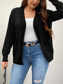 SHEIN LUNE Plus Solid Dual Pocket Cardigan For Spring & Autumn, For Winter