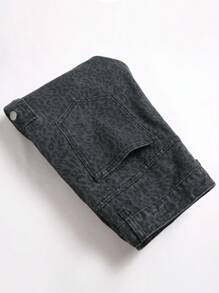 Chillumni Quần Jeans Denim Nam Họa Tiết Da Báo Có Túi Khóa Kéo Thường Ngày Đa Năng - Màu xám đen - Xem 6