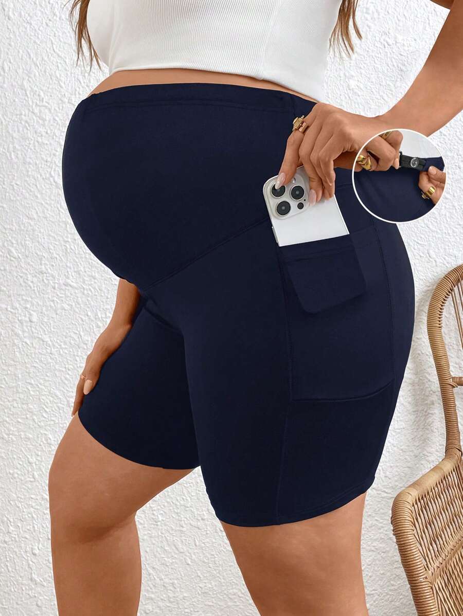 SHEIN 大码孕妇高弹力休闲夏季短裤，带口袋