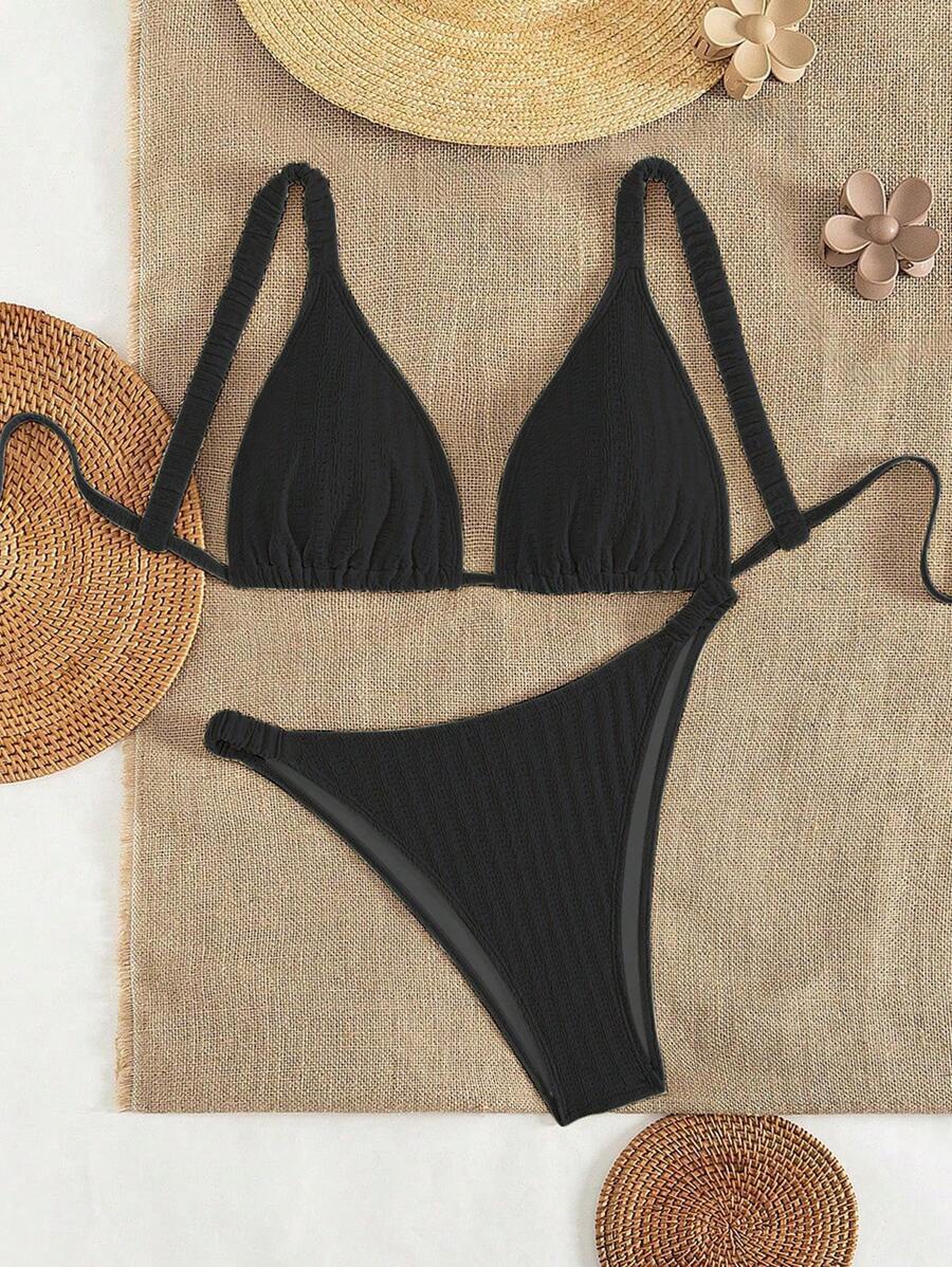 Swim Lushoire Plus Size Women 2-Piece Casual Swimsuit Black Bikini Set,Beach Outfits For Woman For Summer Beach Vacation