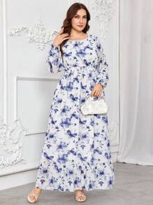 Graceveil Rochie din șifon cu imprimeu floral și guler rotund, modă pentru vară - Multicolor - Vizualizare 3