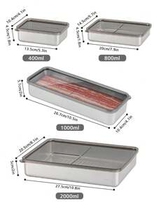 DEFINICE 1PC Bacon Container With Lids And Elevated Base For Refrigerator, 304 Stainless Steel Airtight Deli Meat Storage Containers For Fridge, Dishwasher Safe, Long Kitchen Food Storage Containers, Kitchen Supplies - Silver - View 8