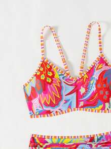 Swim Vcay 2pcs/Set Summer Beach Outfits For Women, Random Color Strap Tank Top & High Waisted Bikini Swimwear Bottom