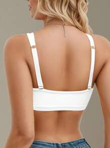 女士休闲无线可调节肩带前扣式文胸，纯色，尼龙 - 白色 - 查看 2