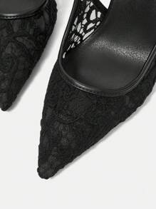 CUCCOO HITCHD Damskie szpilki ze szpiczastym noskiem, koronkowa siateczka, czarne buty ślubne, eleganckie oddychające damskie czółenka na wysokim obcasie - Czarne - Zobacz 9