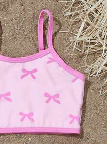 SHEIN 2pcs/Set Girls' Cute Bowknot Decorated Adjustable Strap Tankini Swimwear Young Girls Sets Young Girl Summer Outfits Young Girl Swimwears Two Pieces Bathing Suit For Girls 2 Pieces Girl Swimwear Set - Pink - View 3