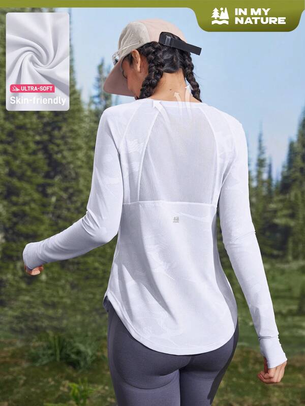 In My Nature In My Nature Tricou respirabil din plasă mozaic pentru exerciții fitness, alergare, cu găuri pentru degetul mare, potrivit pentru yoga, pilates, vară, mov pentru drumeții haine pentru femei