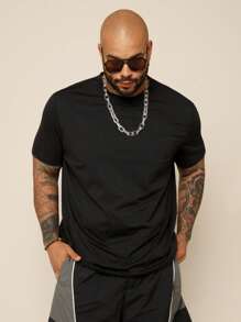 EASEVO Men Plus Wave & Japanese Letter Graphic Tee, Summer - Black - View 4