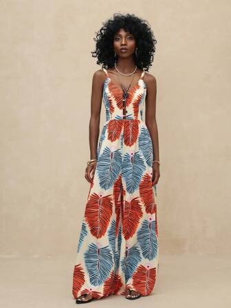 Vesra 女士优雅花卉印花无袖长款连体裤