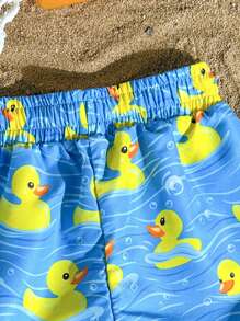 Baby Boy Elastic Waist Drawstring Cartoon Duck Pattern Casual Summer Swimming Trunks & Swimwear Boys Beach Outfits Beach Outfits For Boys Beachwear For Baby Boys Beach Outfits For Toddlers Baby Boy Beach Clothes - Blue - View 3