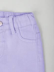 SHEIN 女婴新款时尚休闲牛仔短裤，直筒水洗牛仔裤 - 紫色 - 查看 5