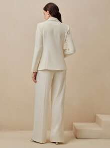 Anewsta 时尚优雅针织 3D 花朵图案女式西装裤和西装外套套装，适合办公室和休闲穿着