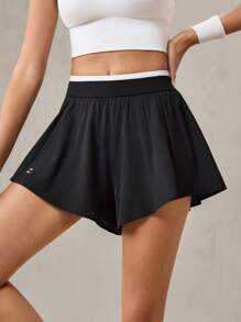 OutZeal 女士健身短裤 运动短裤 网球跑步 速干透气 内置短裤 飘逸裤脚 运动下装 - 黑色 - 查看 9