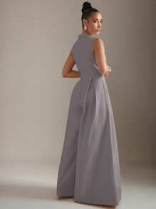 Hauture Mono sin mangas con cremallera frontal y piernas extremadamente anchas - Gris - Ver 4