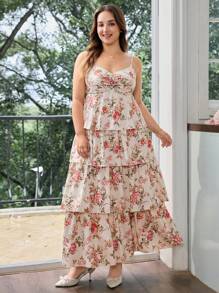 SHEIN MOD Plus Size Vintage Elegant Palace Style Floral Multi-Layer Ruffle Hem Slip Dress.Tea Party Dress.Women Summer Clothing.Women Dresses Elegant Gown.Garden Party Dress,Vacation Dresses,Floral Dress Women,Country,Vintage,Fall,Birthday Dresses For Women,Festival Outfits For Women, ,Dresses For Women,Birthday Dress