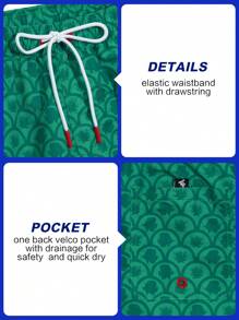 Horizaway Men's Vacation Floral Print Drawstring Waist Pocketed Beach Shorts - Green - View 5